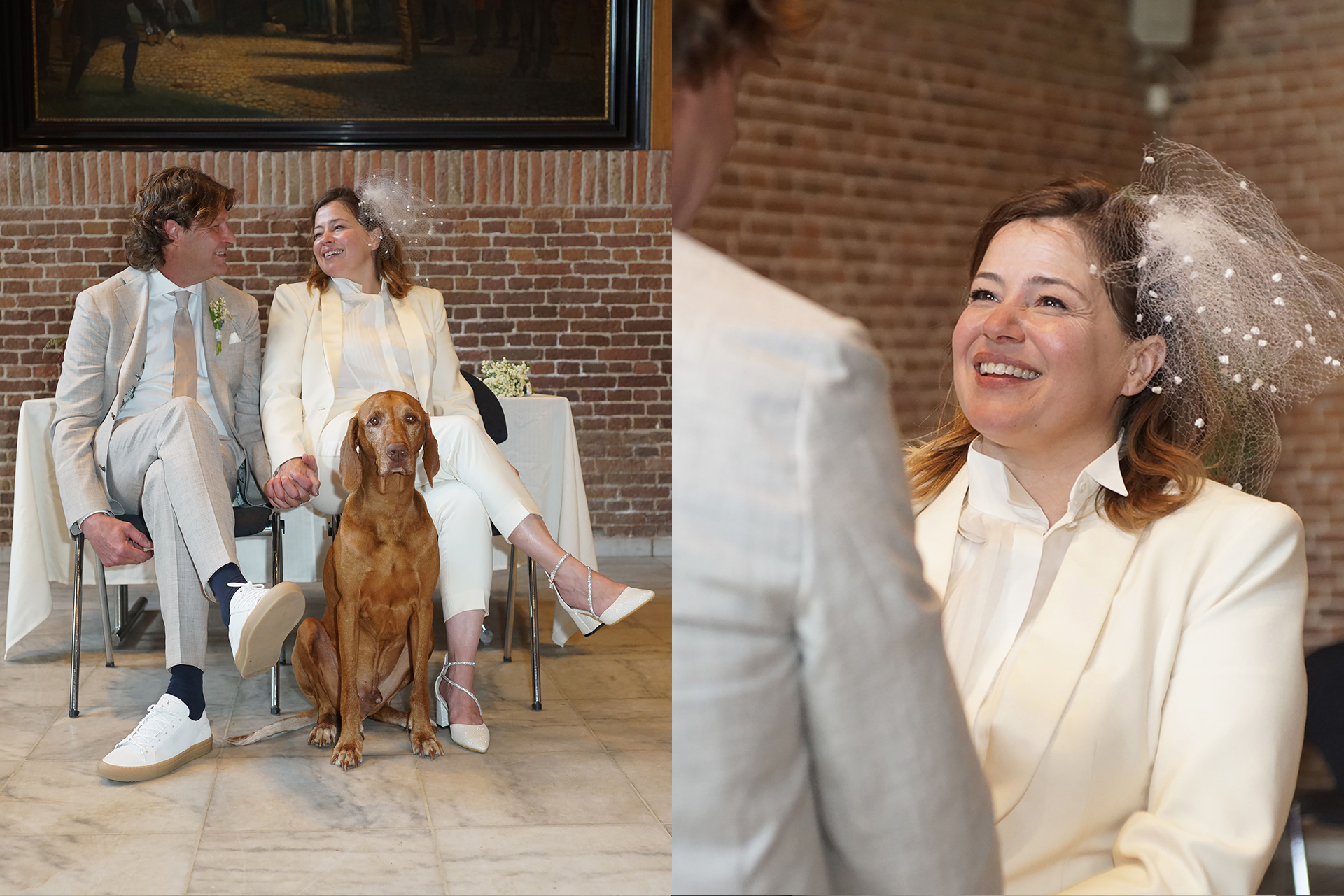 Trouwen bruiloft wedding feest geloften uitspreken trouwfotograaf bruidsfotograaf hond Jack samen liefdevol JA